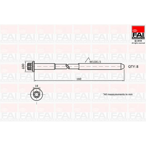 FAI Cylinder Head Bolt Set M13 x 1.5 fits Citroën C5 III 2008-2014 2.7 3.0
