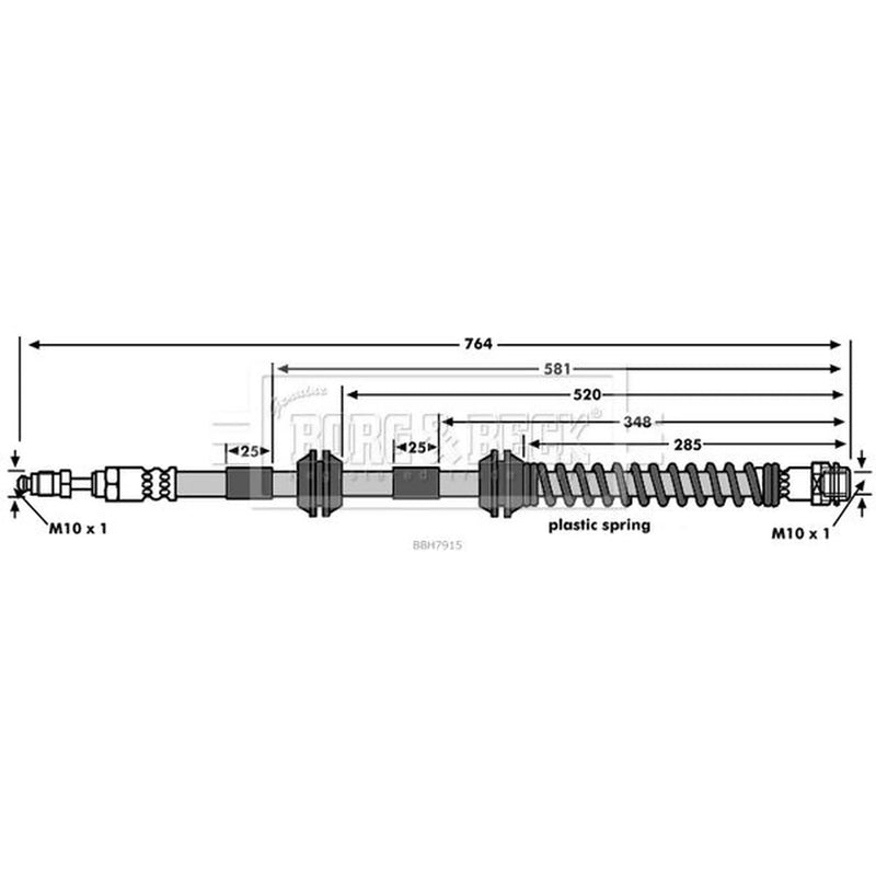 Borg & Beck Brake Hydraulic Hose Line Front Right BBH7915