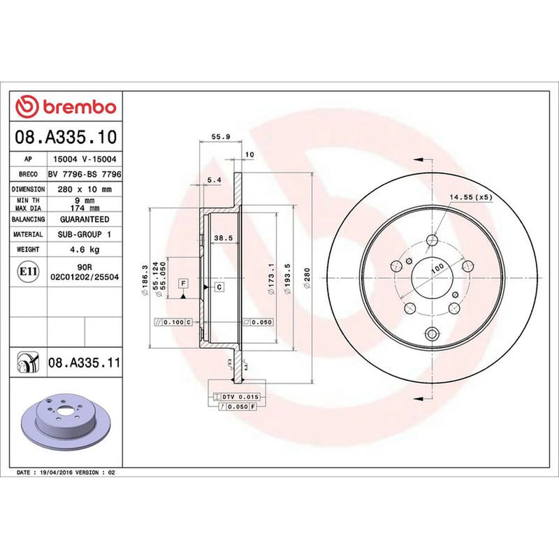 Brembo 2 x Solid Brake Discs fits Toyota Avensis 2003-2008 1.6 1.8 2.0 2.4