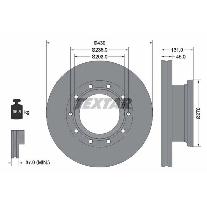 Textar 2 x Internally Vented Brake Discs 93267000