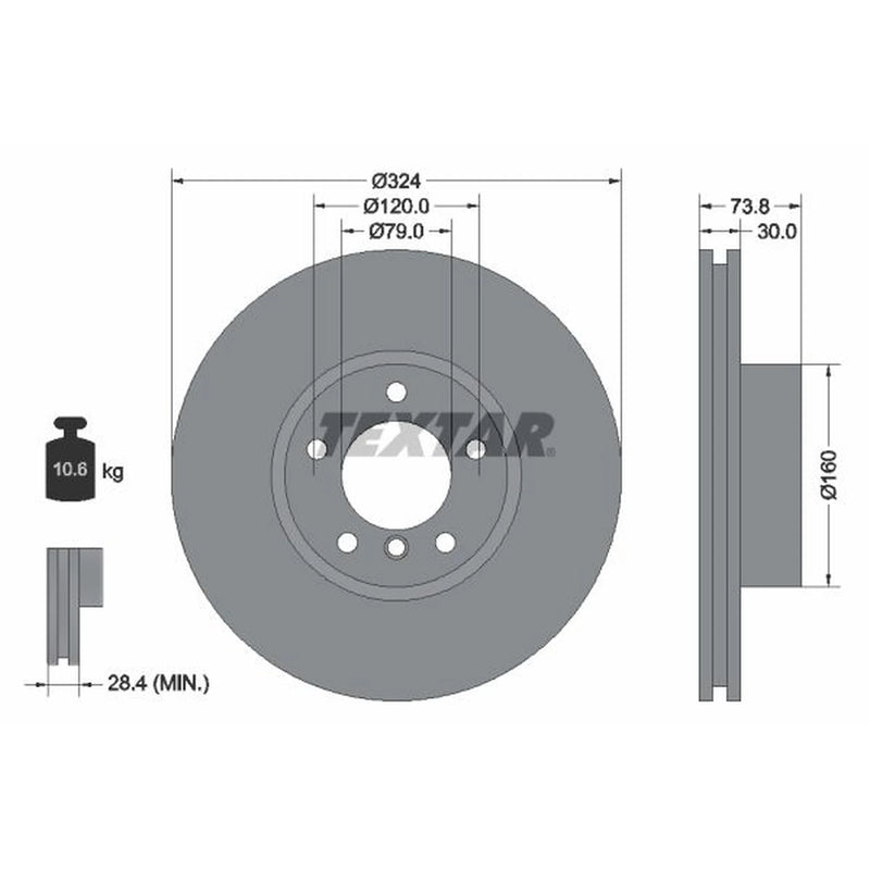 Textar 2 x Vented Front Brake Discs 92107105