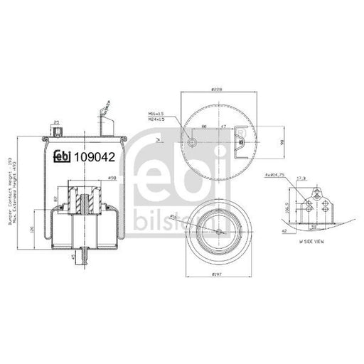 Febi Air Suspension Bellow 197mm steered leading axle 109042