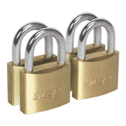 Seigen by Sealey Brass Body Padlock Brass Cylinder 40mm Key Alike Pack of 4 Seigen by Sealey  - Dynamic Drive