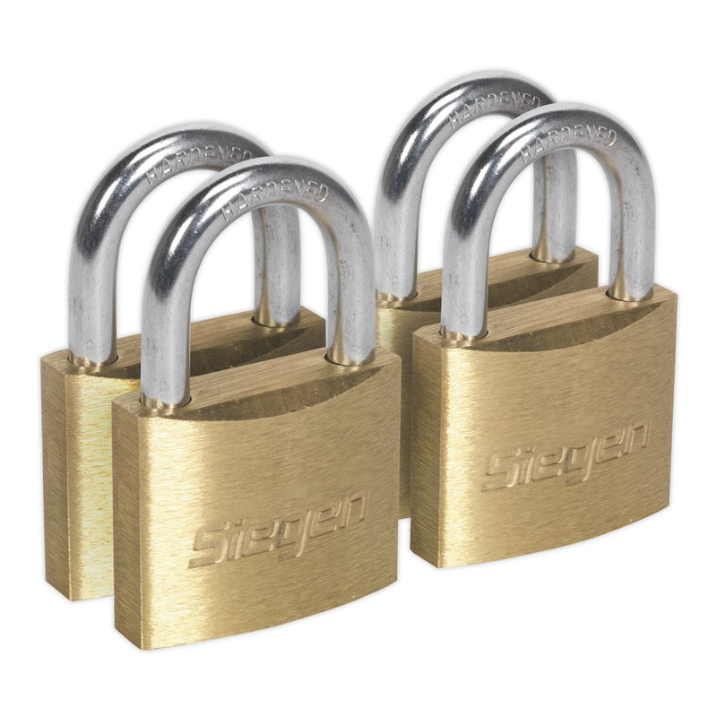 Seigen by Sealey Brass Body Padlock Brass Cylinder 40mm Key Alike Pack of 4 Seigen by Sealey  - Dynamic Drive