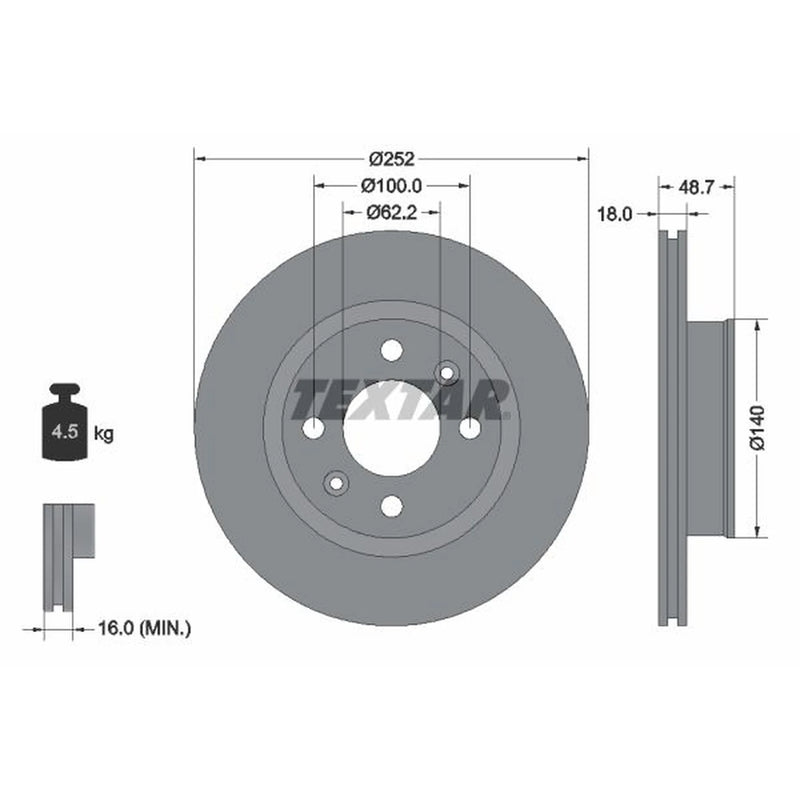 Textar 2 x Vented Front Brake Discs 92196503-x2