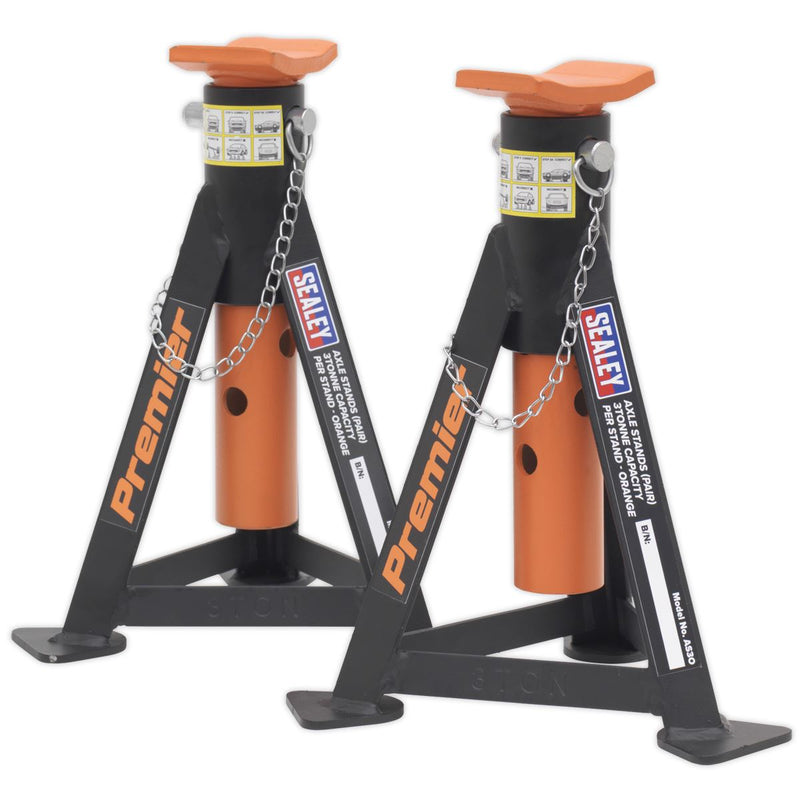 Sealey Axle Stands (Pair) 3tonne Capacity per Stand Orange AS3O Sealey  - Dynamic Drive