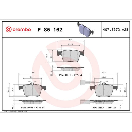 Brembo 4 x Rear Brake Pad Set fits Audi A3 2015-2022
