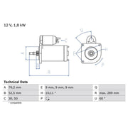 Bosch Starter Motor 12V 1.8kW 10 Teeth