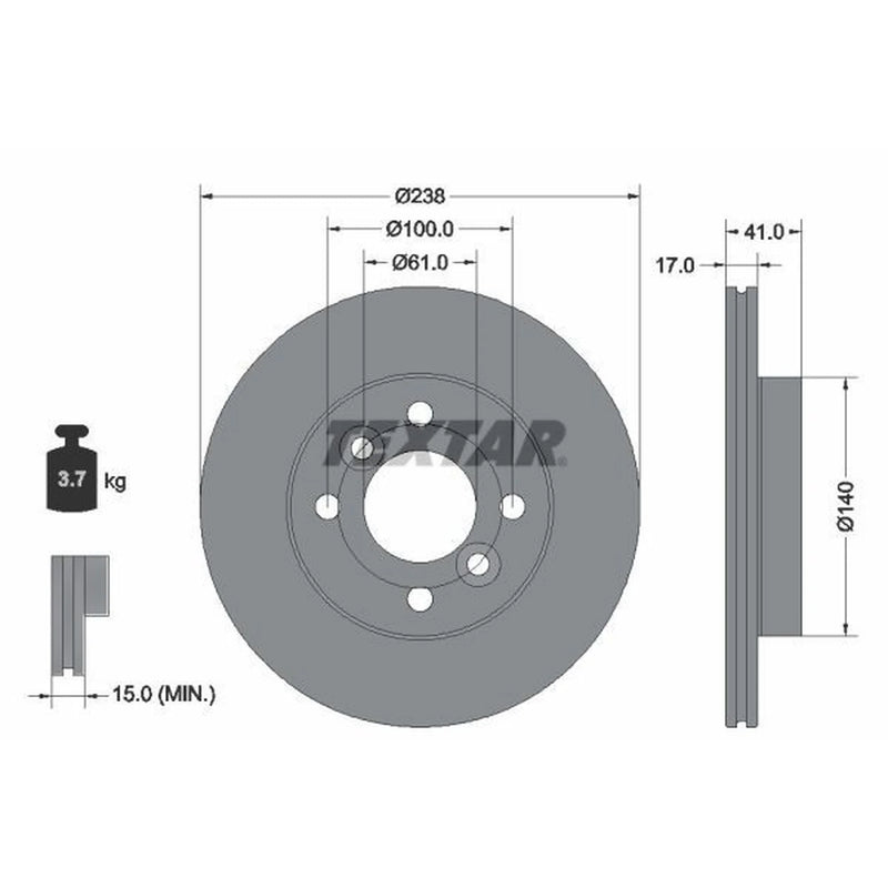Textar 2 x Vented Front Brake Discs 92350903-x2