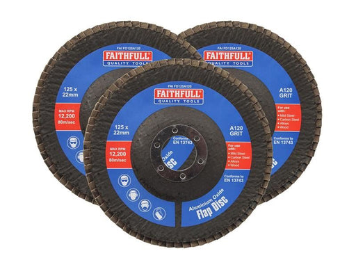 Faithfull Aluminium Oxide Flap Disc 125 x 22mm 120 Grit (3 Pack) Faithfull - NN4 Online