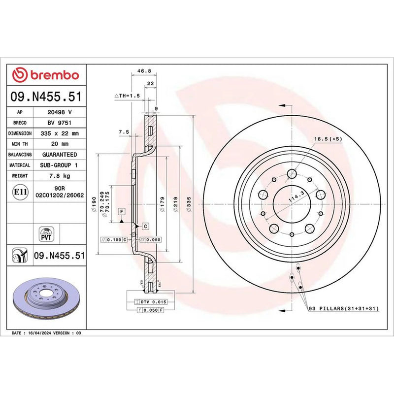 Brembo Rear Brake Internally Vented Discs & Pads fits Tesla Model Y 2019-2025