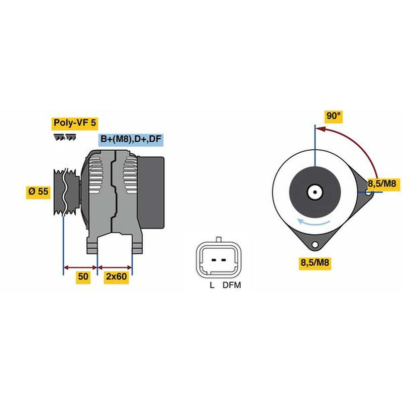 Bosch Car Alternator 12V fits Nissan Micra III 2003-2010 1.5