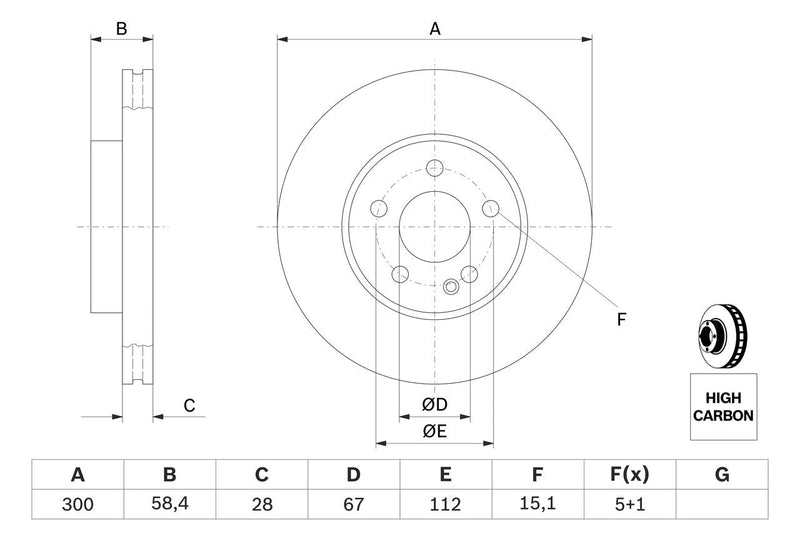 Bosch 2 x Vented 300mm Brake Disc 0986479137