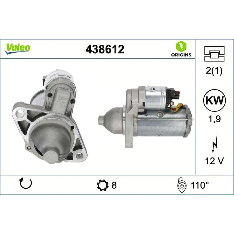 Valeo Starter Motor 12V 1.9kW 8 Teeth 438612