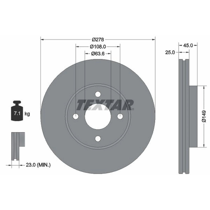 Textar 2 x Vented Front Brake Discs 92159003