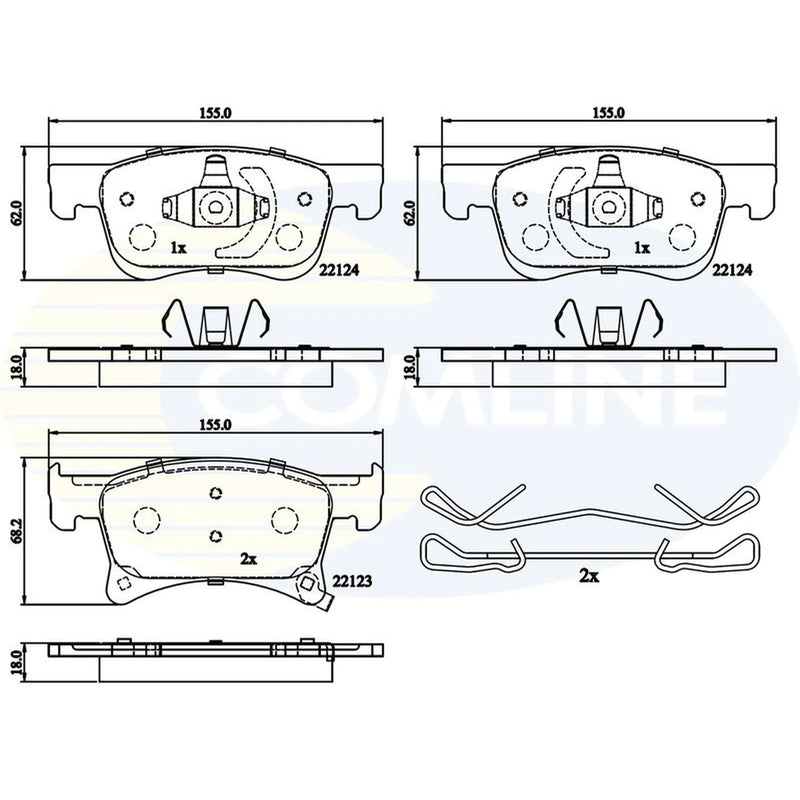 Comline 4 x Front Brake Pad Set fits Opel Adam 2012-2019 1.0 1.2 1.4