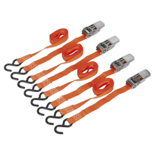 Sealey Ratchet Straps 25mm x 4m 500kg Breaking Strength - 2 Pairs