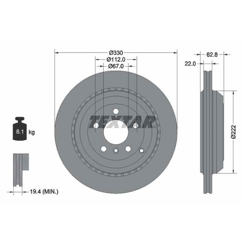 Textar 2 x Externally Vented Rear Brake Discs 92150903-x2