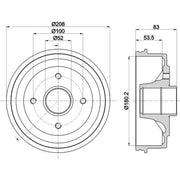 Mintex Brake Drum Assembly Rear fits Renault 11 1983-1988 1.1 1.2 1.4 1.6 1.7