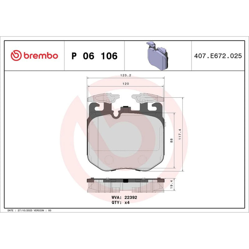 Brembo 4 x Front Brake Pad Set fits Alpina B7 2016-2017