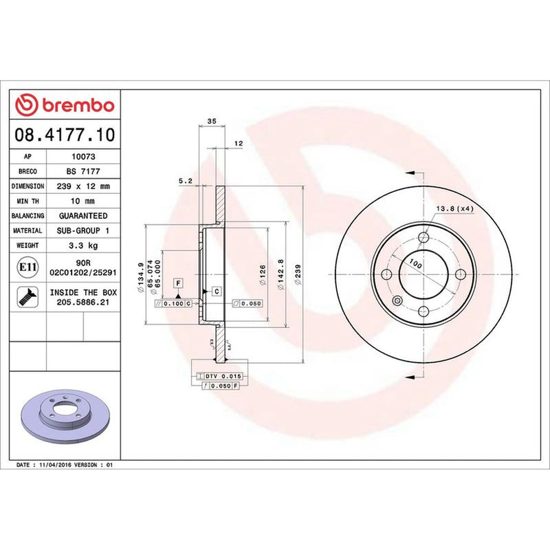 Brembo 2 x Solid Front Brake Discs 08.4177.10-x2