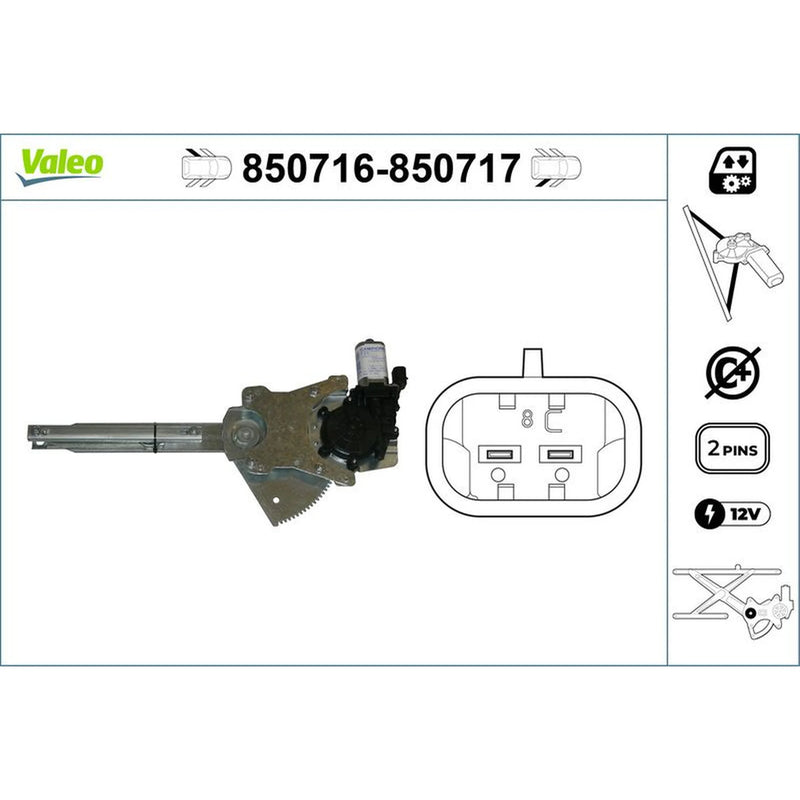 Valeo Electric Window Regulator Lifter Right Rear 850717