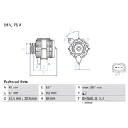 Bosch Car Alternator 12V fits Mazda B-Serie 1999-2006 2.5
