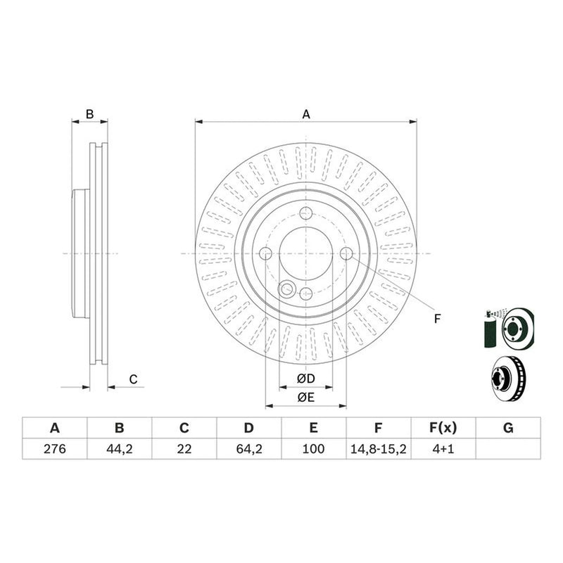 Bosch 2 x Vented Brake Discs fits Mini Mini 2001-2008
