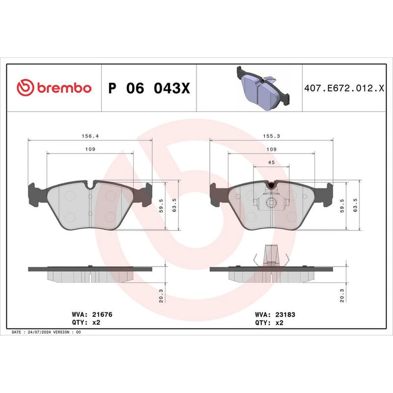 Brembo 4 x Front Brake Pad Set fits BMW 3 1999-2007