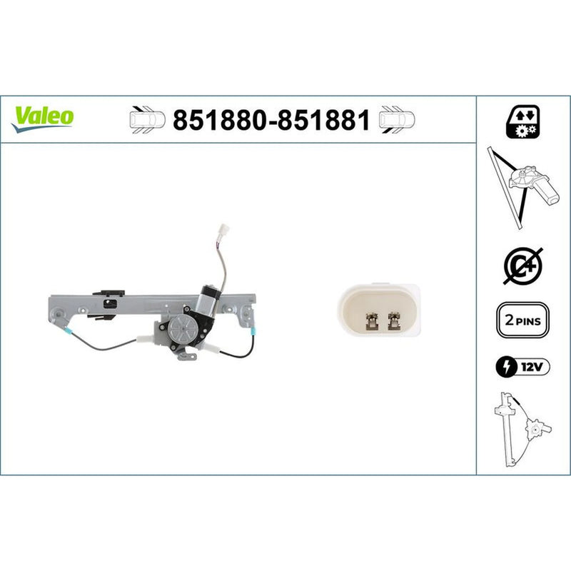 Valeo Electric Window Regulator Lifter Left Rear 851880