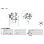 Bosch Car Alternator 12V fits Audi A6 C7 2012-2018 2.0