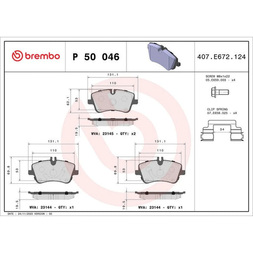 Brembo 4 x Front Brake Pad Set fits Mercedes-Benz C-Class 2000-2008