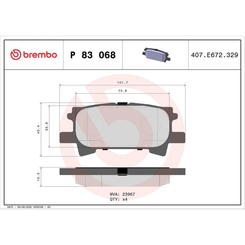 Brembo Front & Rear Pads fits Toyota Highlander / Kluger 2005-2010 3.3