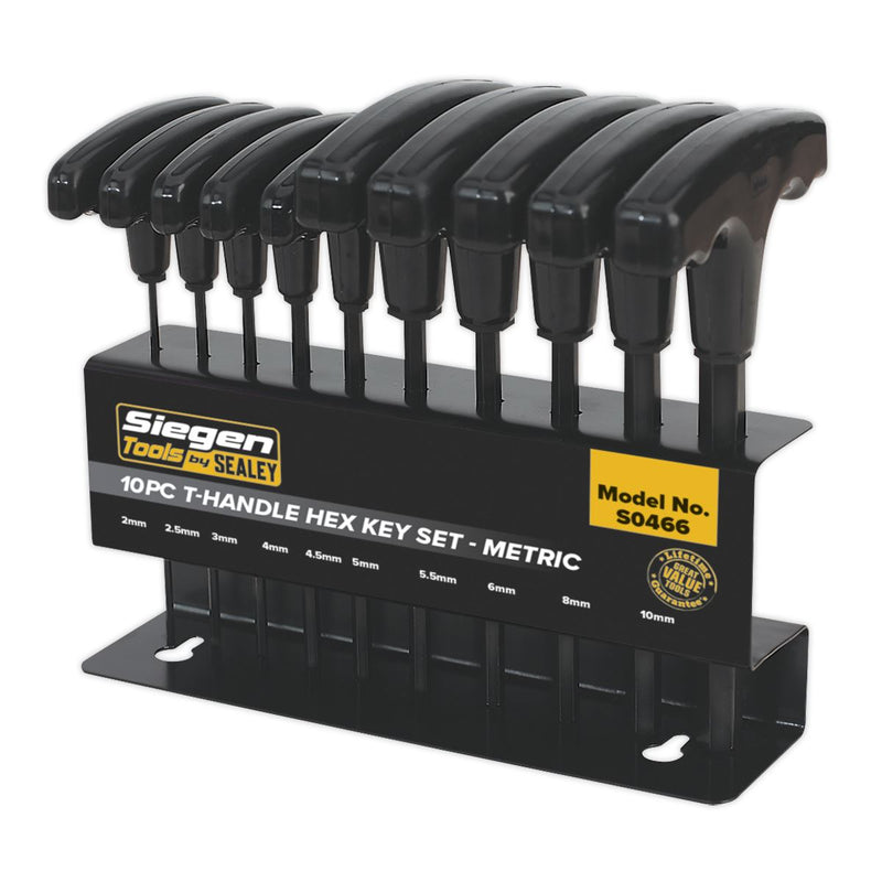 Sealey S0466 Siegen T-Handle Hex Allen Key Set with Wall Rack 10pc Metric Allan Sealey  - Dynamic Drive