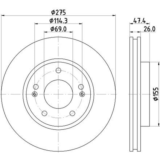 Mintex 2 x Internally Vented Brake Discs fits Hyundai Elantra IV 2005-2011 1.6