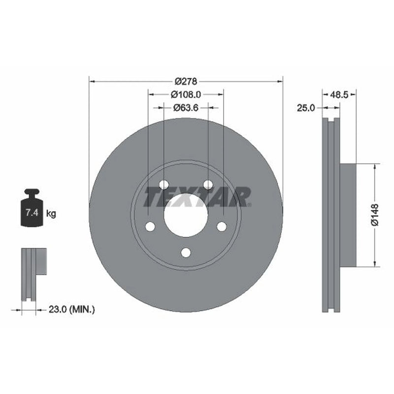Textar 2 x Vented Front Brake Discs 92141205-x2