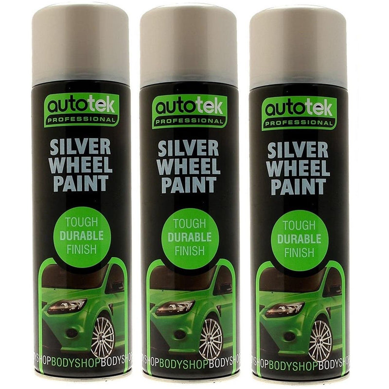 3x AUTOTEK SILVER Wheel Paint 500ml Spray Paint High Coverage Autotek  - Dynamic Drive