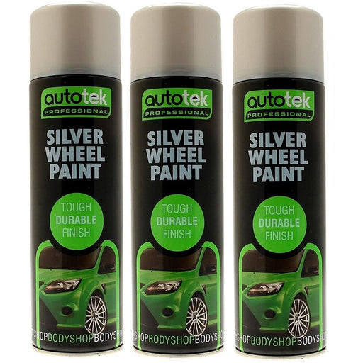 3x AUTOTEK SILVER Wheel Paint 500ml Spray Paint High Coverage Autotek  - Dynamic Drive