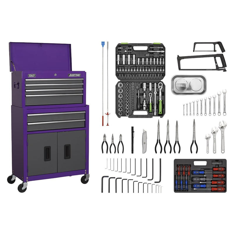 Topchest & Rollcab Combination 6 Drawer with 170pc Tool Kit - Purple/Grey Sealey - NN4 Online