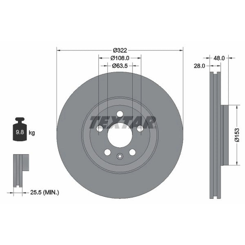 Textar 2 x Vented Front Brake Discs 92287405-x2