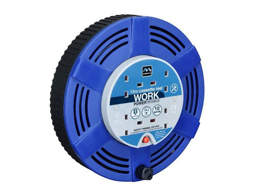 Masterplug Cassette Cable Reel 240V 10A 4-Socket Thermal Cut-Out Blue 15m Masterplug - Dynamic Drive