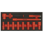 Premier Insulated Socket Set with Tool Tray 3/8"Sq Drive 11pc - VDE Approved Sealey Premier - Dynamic Drive
