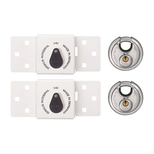Abus Mechanical 141/200 Diskus® Integral Van Lock White & 26/70mm Diskus® Padlock Twin Pack ABUS Mechanical - Dynamic Drive
