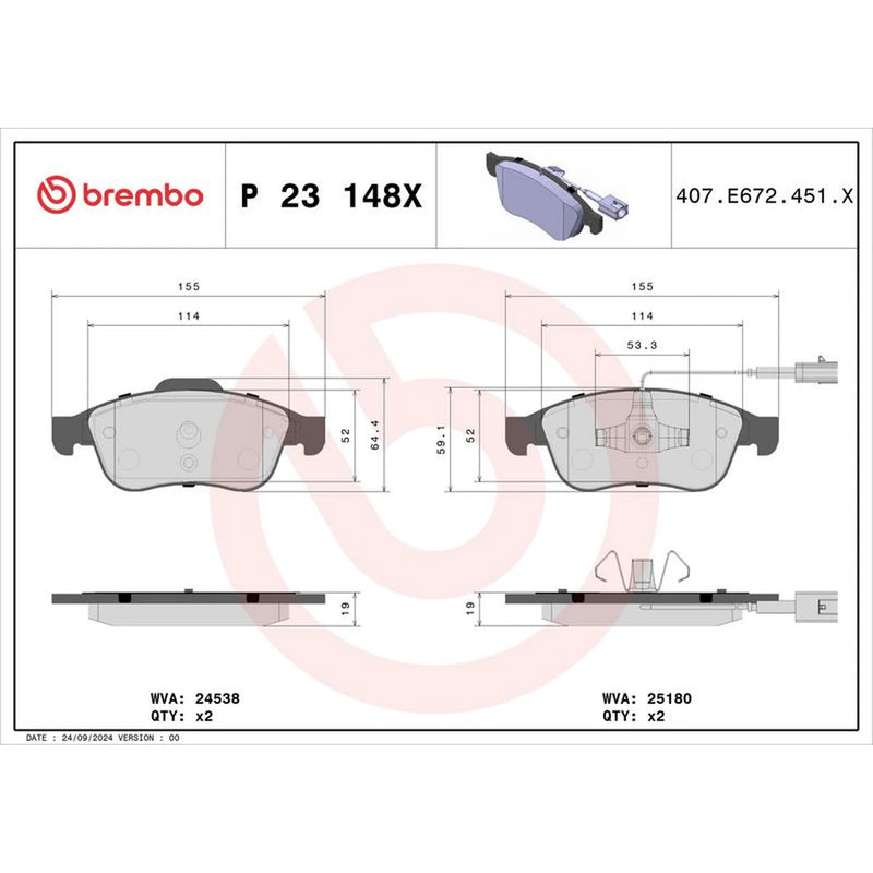 Brembo 4 x Front Brake Pad Set fits Alfa Romeo Giulietta 2010-2020 1.4 1.6