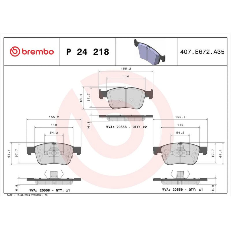 Brembo 4 x Front Brake Pad Set fits Ford Focus IV 2018-2025 1.0 1.5 2.0 2.3