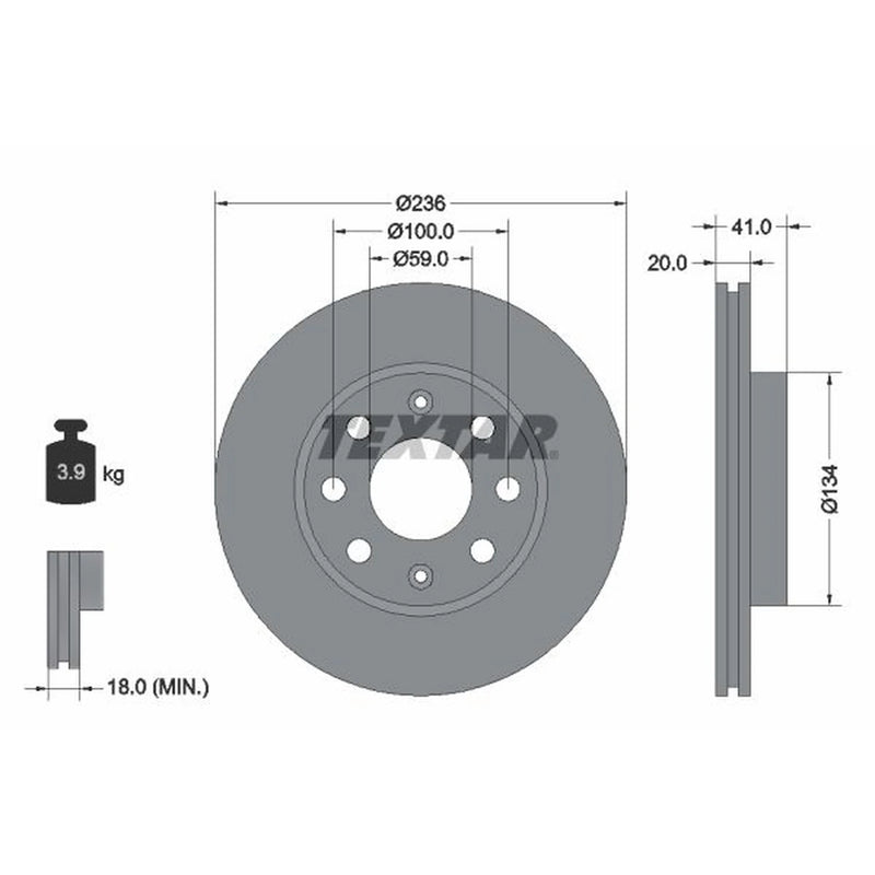 Textar 2 x Vented Front Brake Discs 92133403-x2