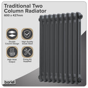 Baridi Horizontal Radiator 600x1190mm Double Flat Panel 1685W