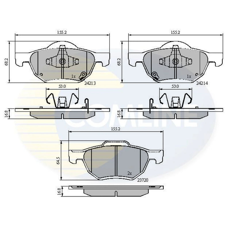 Comline 4 x Front Brake Pad Set fits Honda Accord VII 2003-2008 2.0 2.2 2.4
