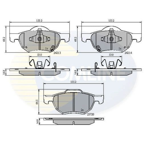 Comline 4 x Front Brake Pad Set fits Honda Accord VII 2003-2008 2.0 2.2 2.4