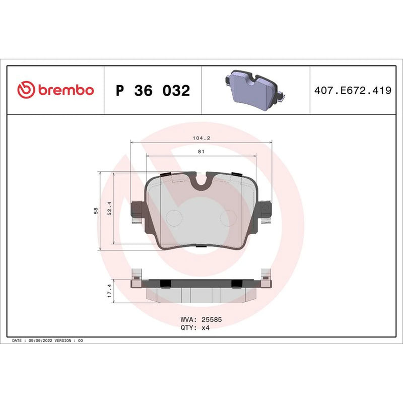 Brembo 4 x Rear Brake Pad Set fits Jaguar F-Type 2012-2017 2.0 3.0 5.0